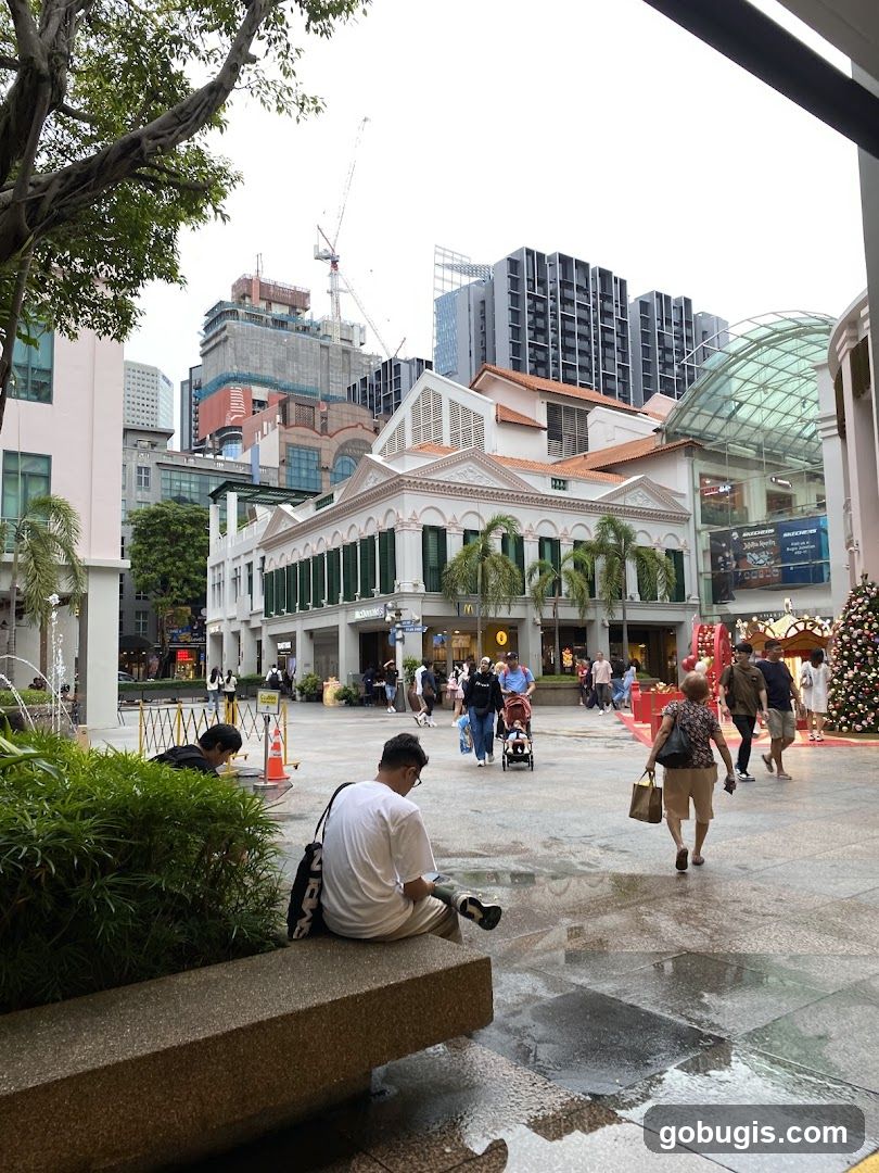 Street scene with McDonald's and Christmas decorations