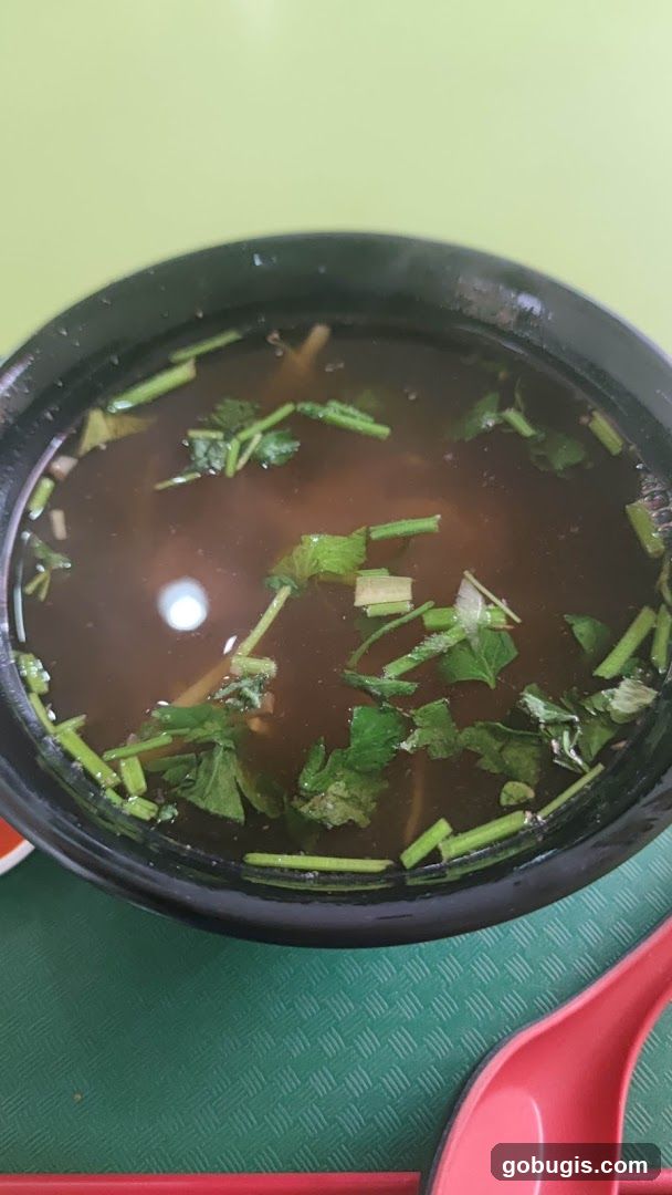 Bowl of soup with herbs