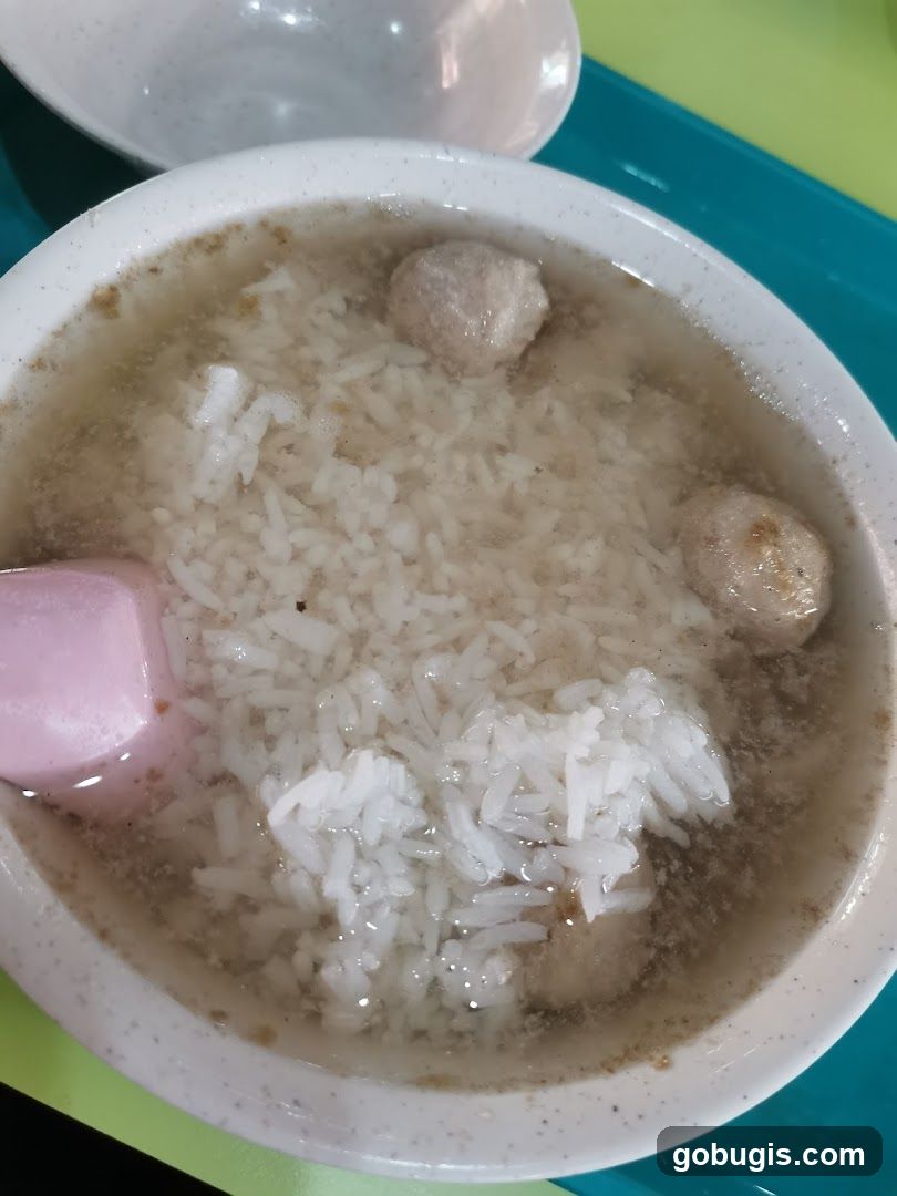 Bowl of Rice Porridge with Meatballs