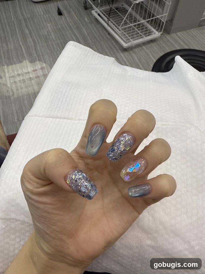 Sparkling Blue and Silver Nails