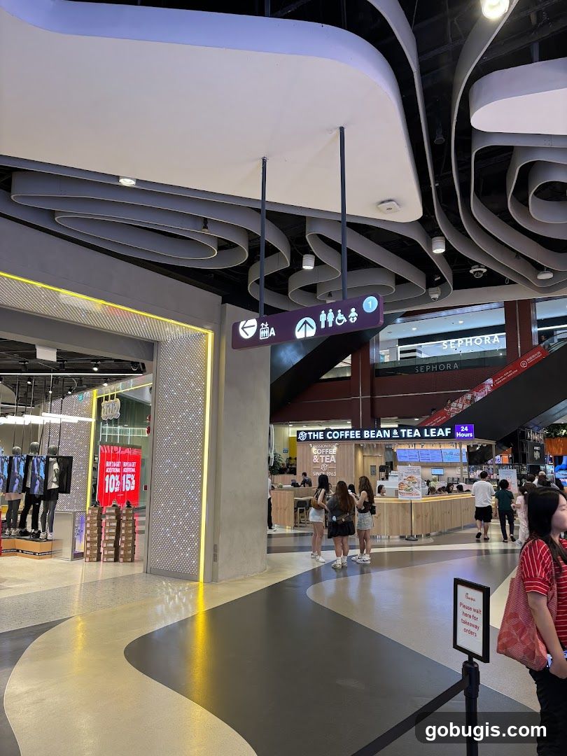 Mall Interior with Shops and Cafe