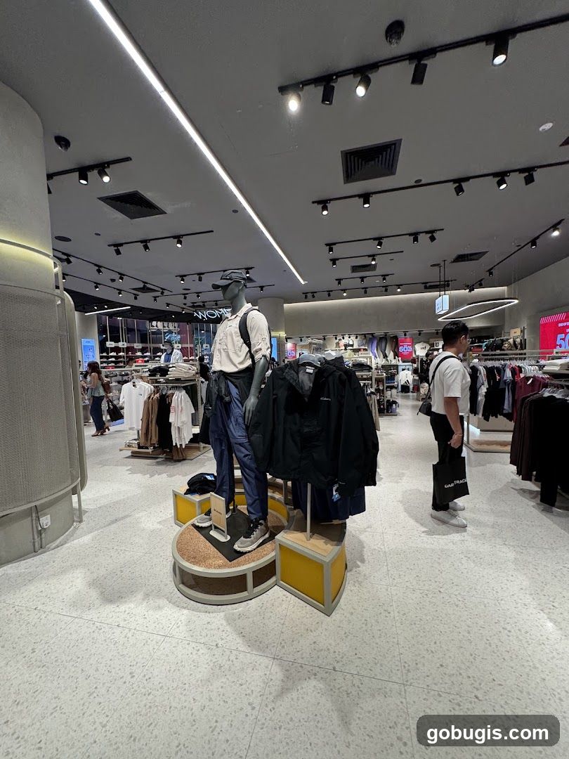 Clothing store interior with mannequins and merchandise