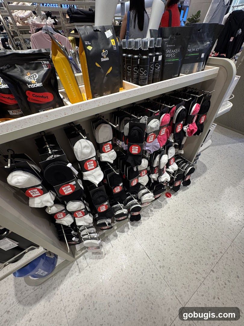 Socks and Shoe Care Products Display