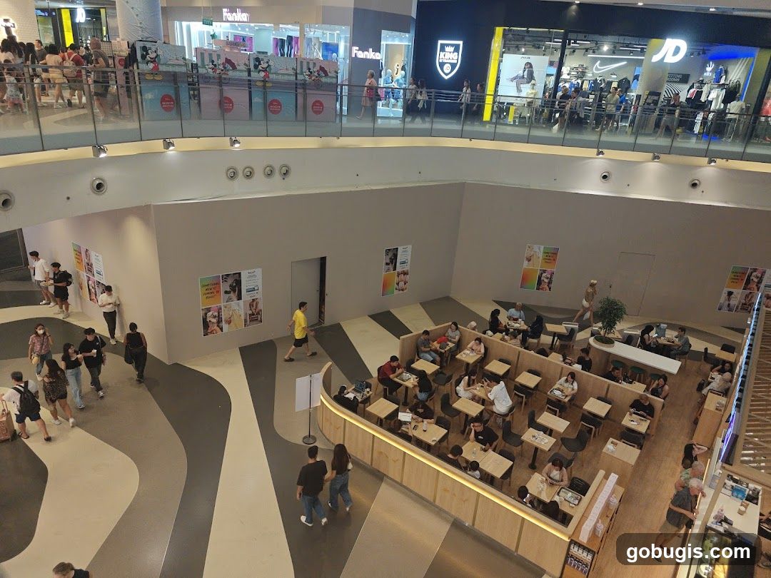 Indoor shopping mall with dining area