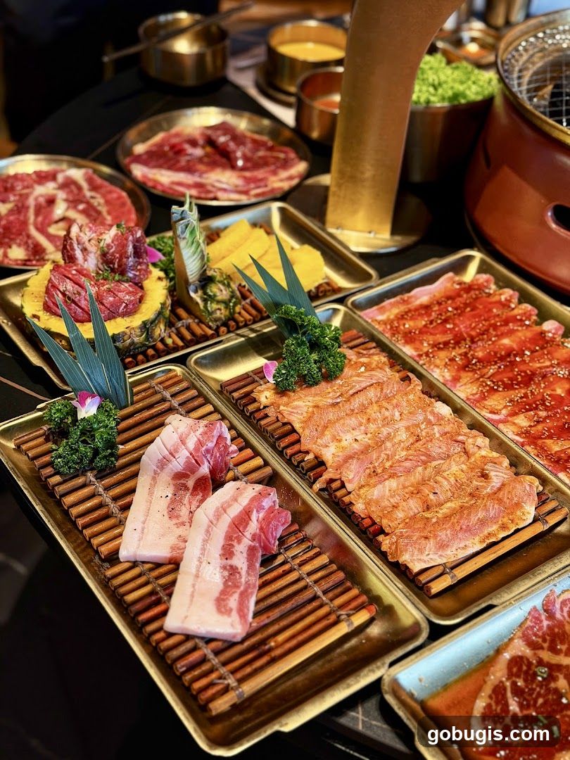 Assortment of Raw Meats and Pineapple Slices