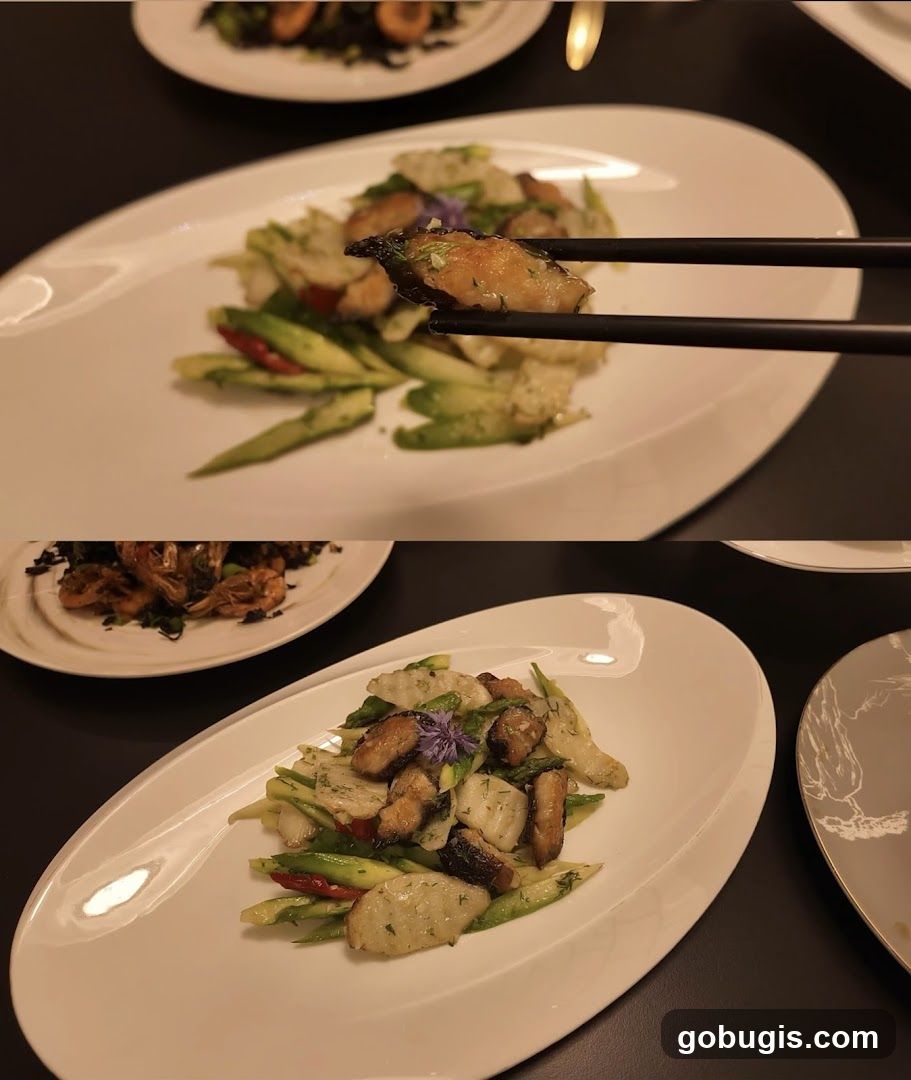 Gourmet Dish with Asparagus and Mushrooms