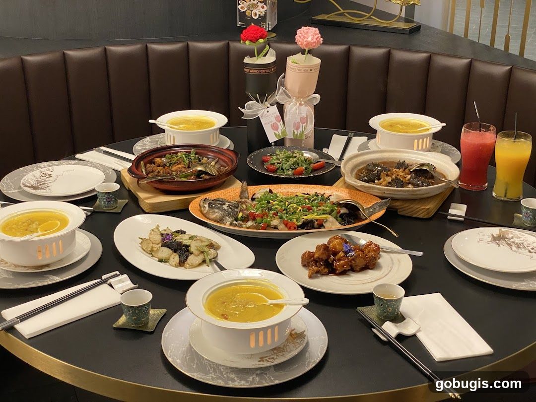 Table Setting with Food and Drinks