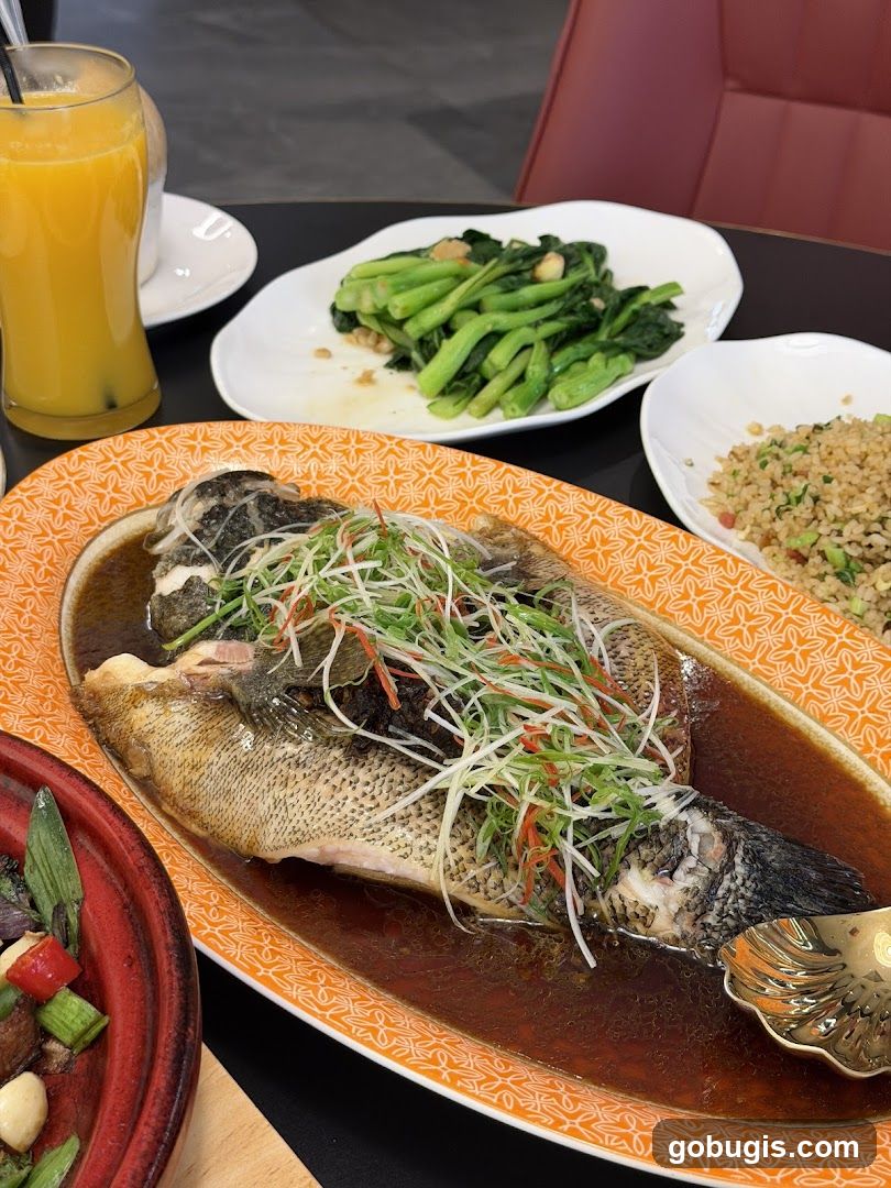 Steamed Fish with Vegetables and Fried Rice