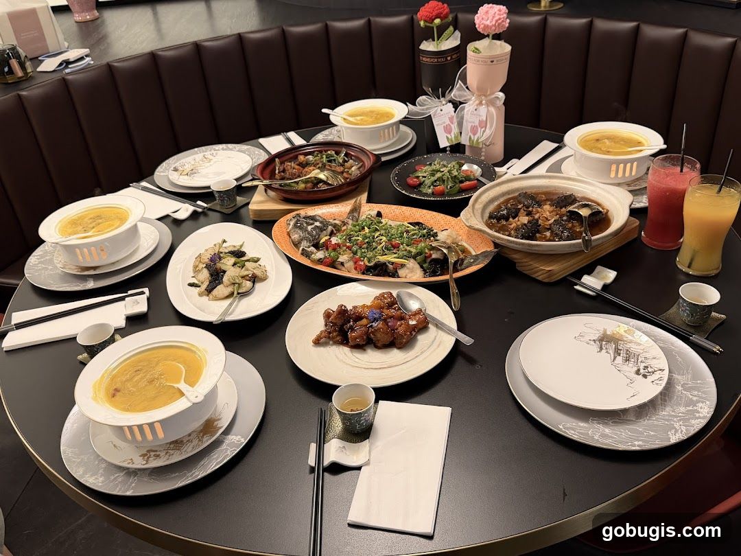 Table Setting with Food and Drinks