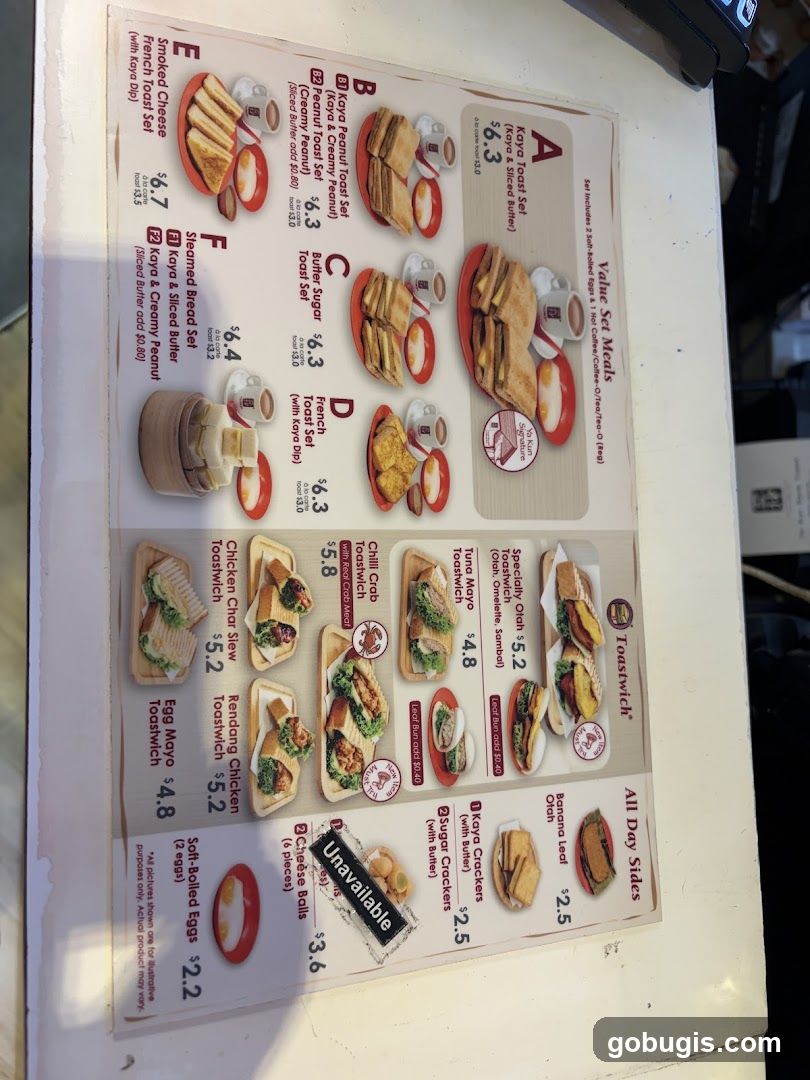 Ya Kun Toastwich Menu