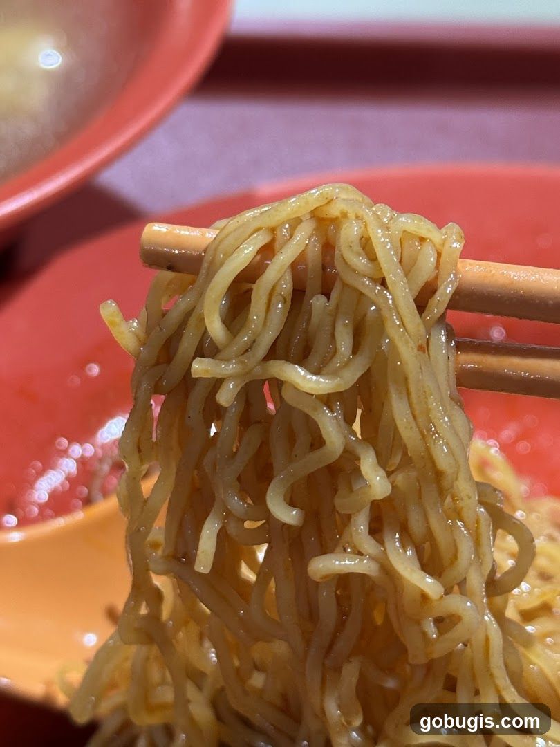 Noodles being lifted with chopsticks
