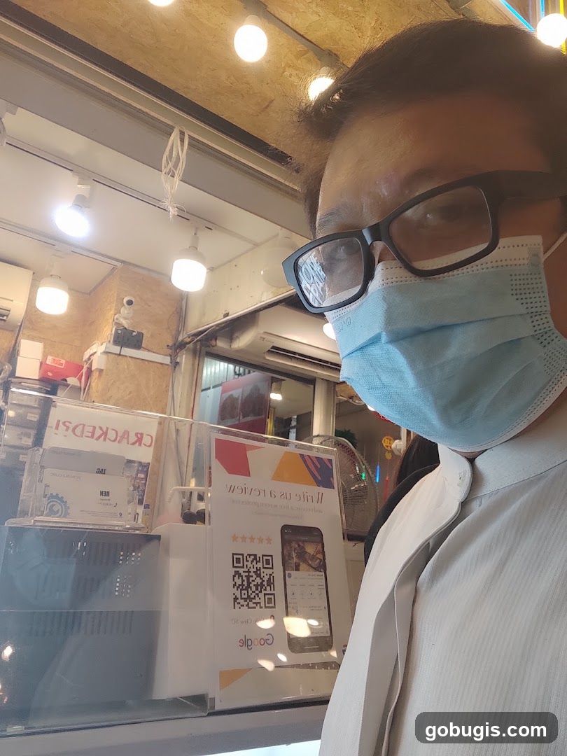 Customer wearing mask and glasses