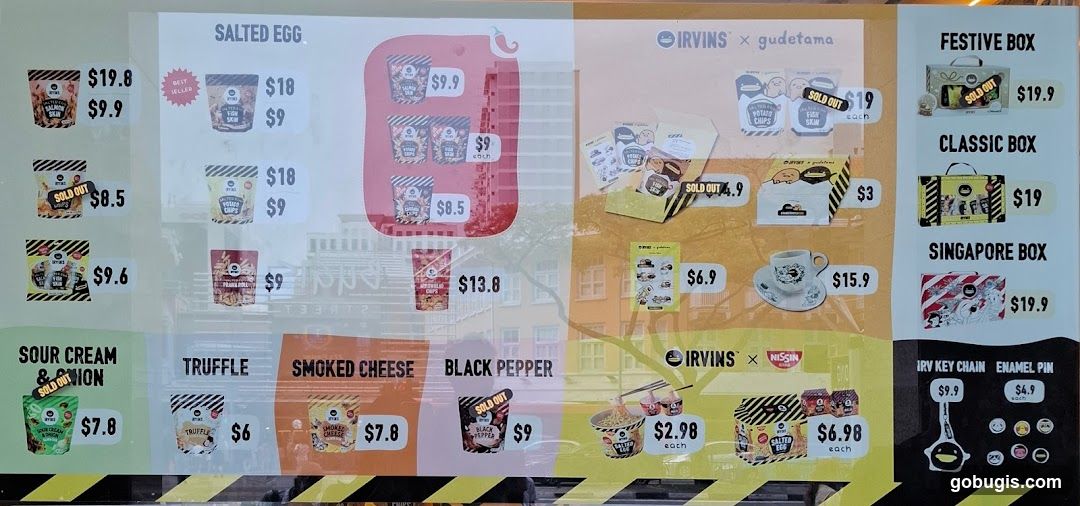 IRVINS Snacks Menu