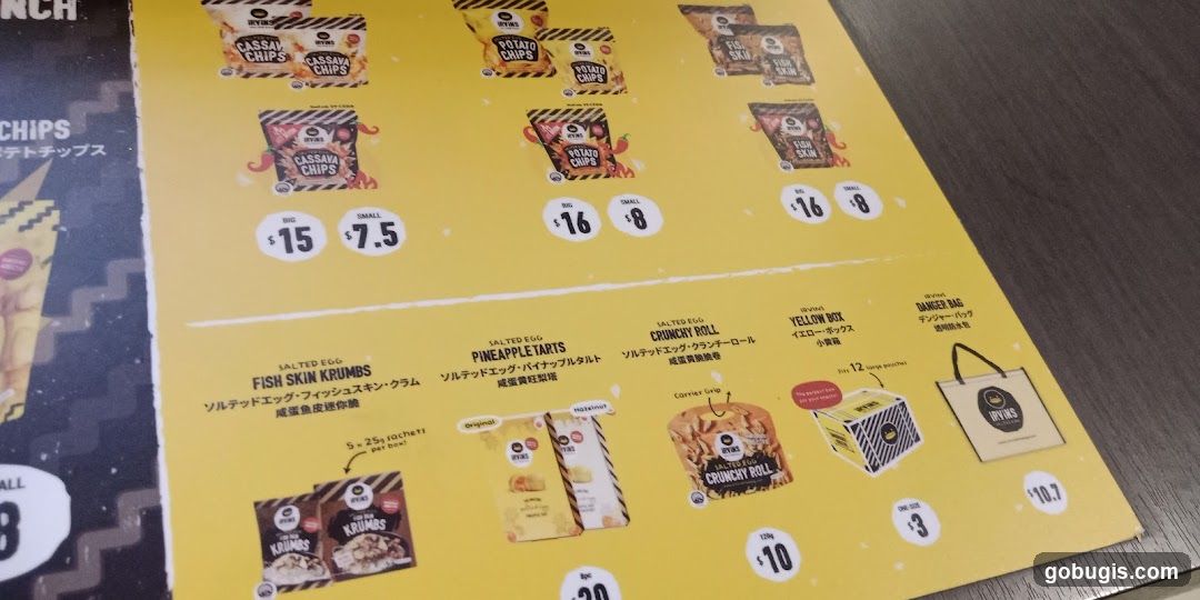 IRVINS Menu