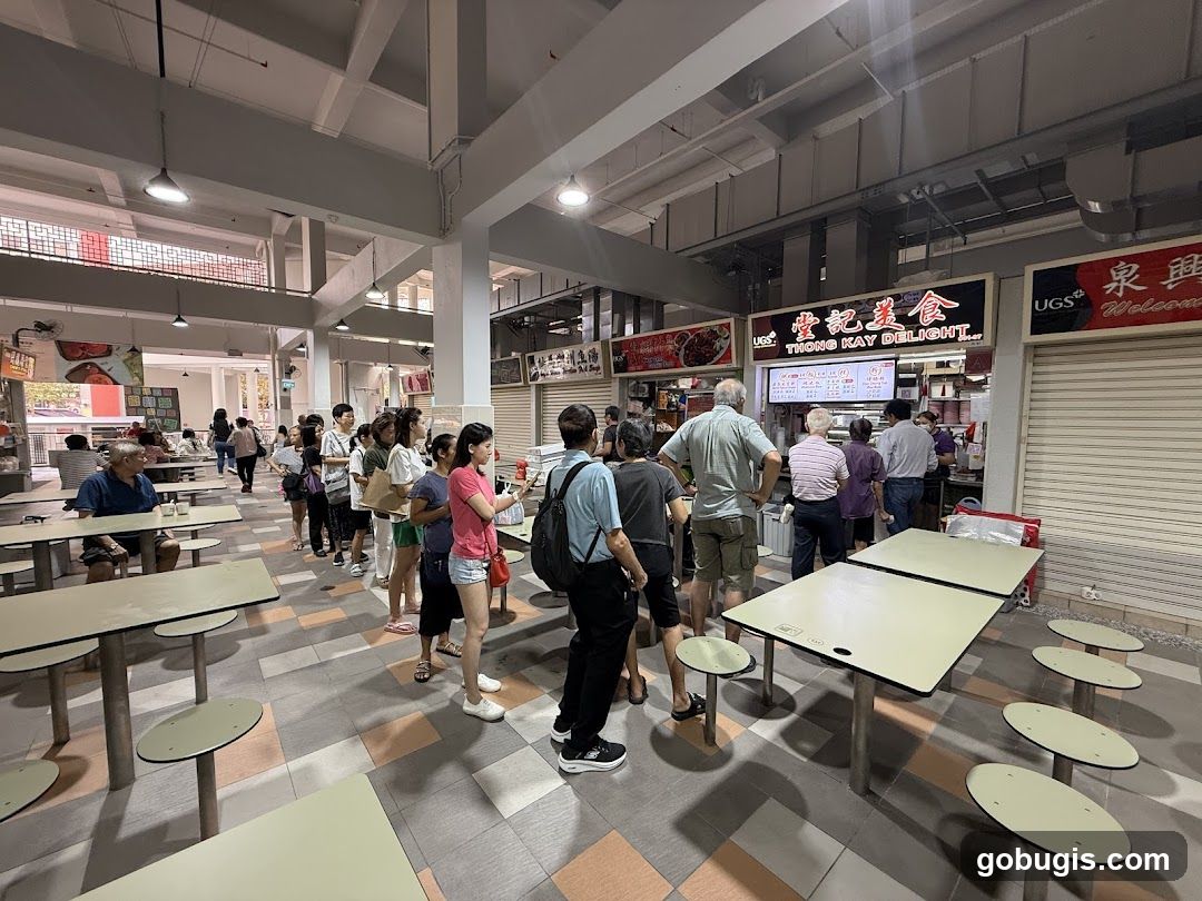 Food court with a queue