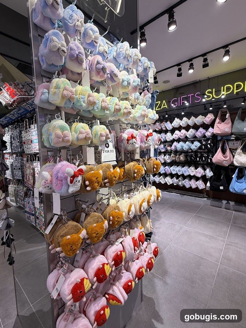 Plush Keychains and Bags Display