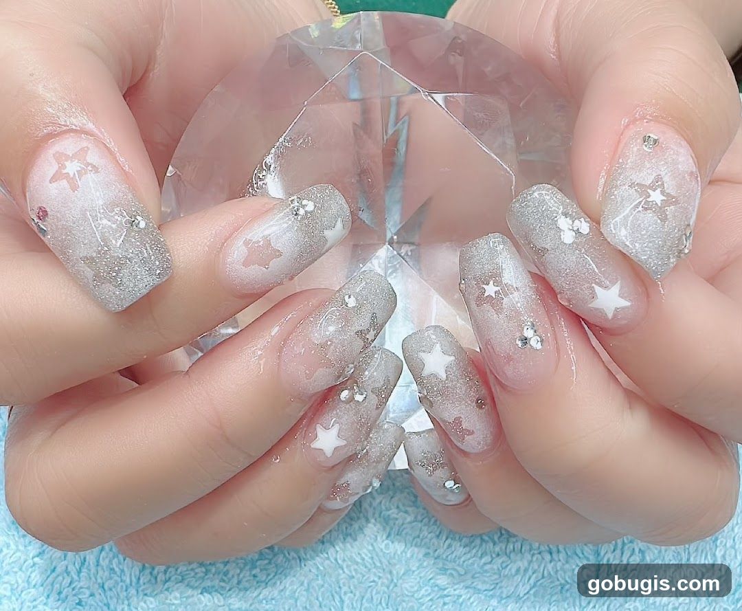 Nail Art with Stars and Glitter