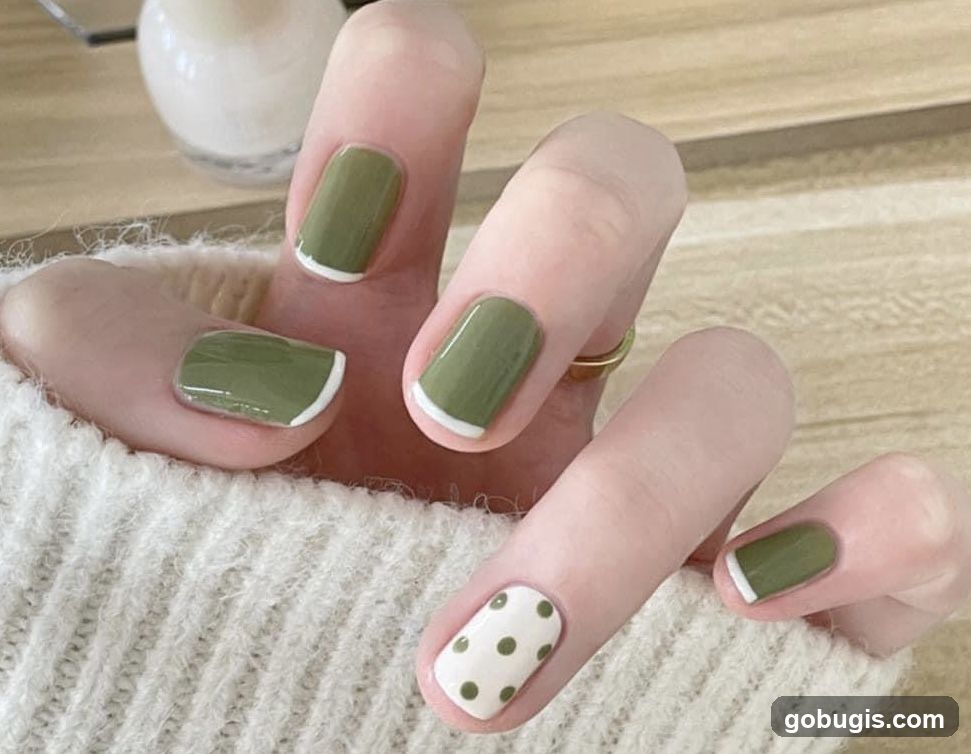 Green and White Polka Dot Nails