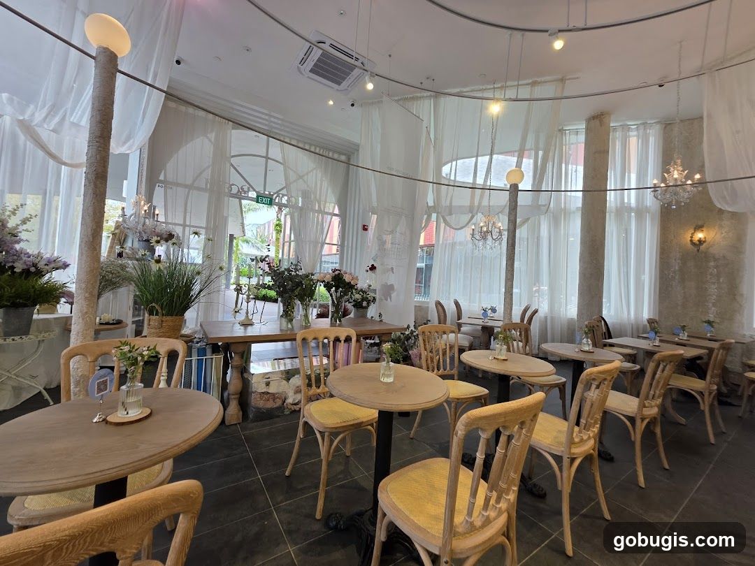 Cafe Interior with Floral Decor