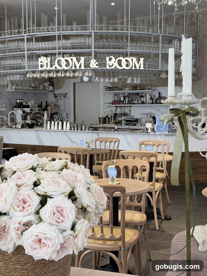 Cafe Interior with Floral Decor
