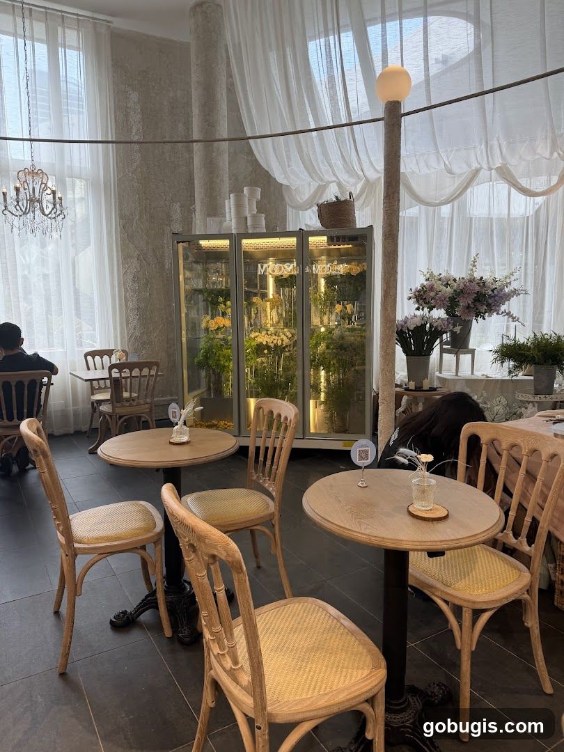 Cafe Interior with Flower Display