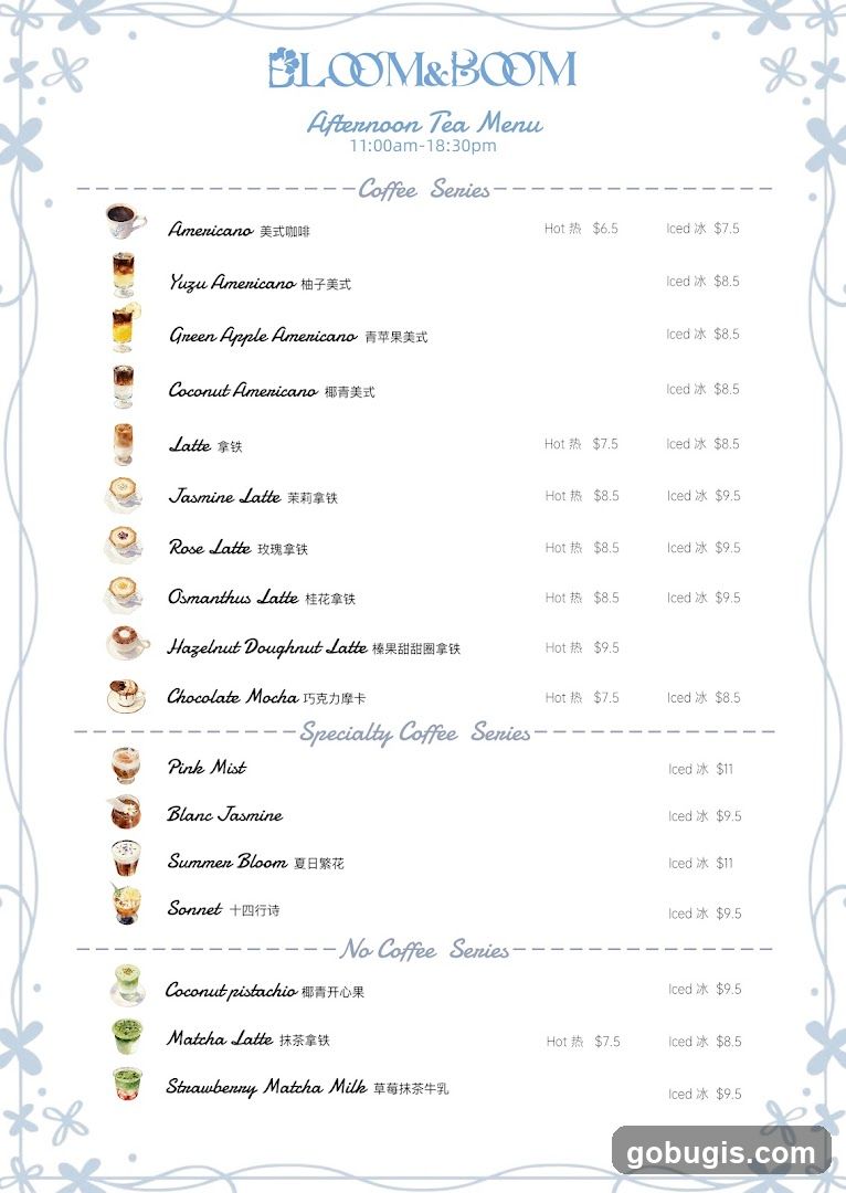 BLOOM&BOOM Afternoon Tea Menu