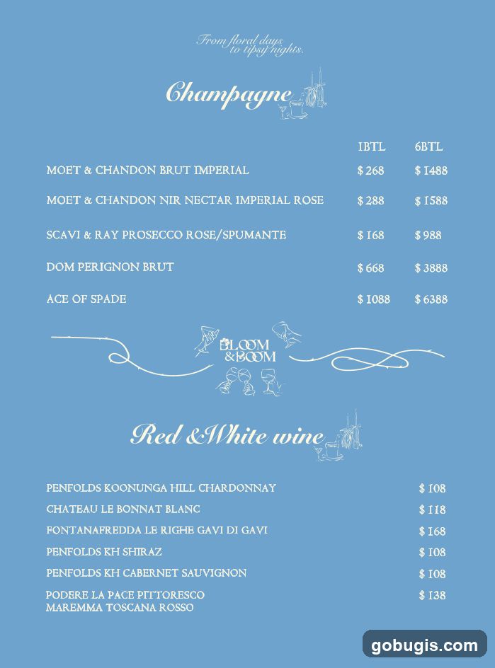 Champagne and Wine Menu