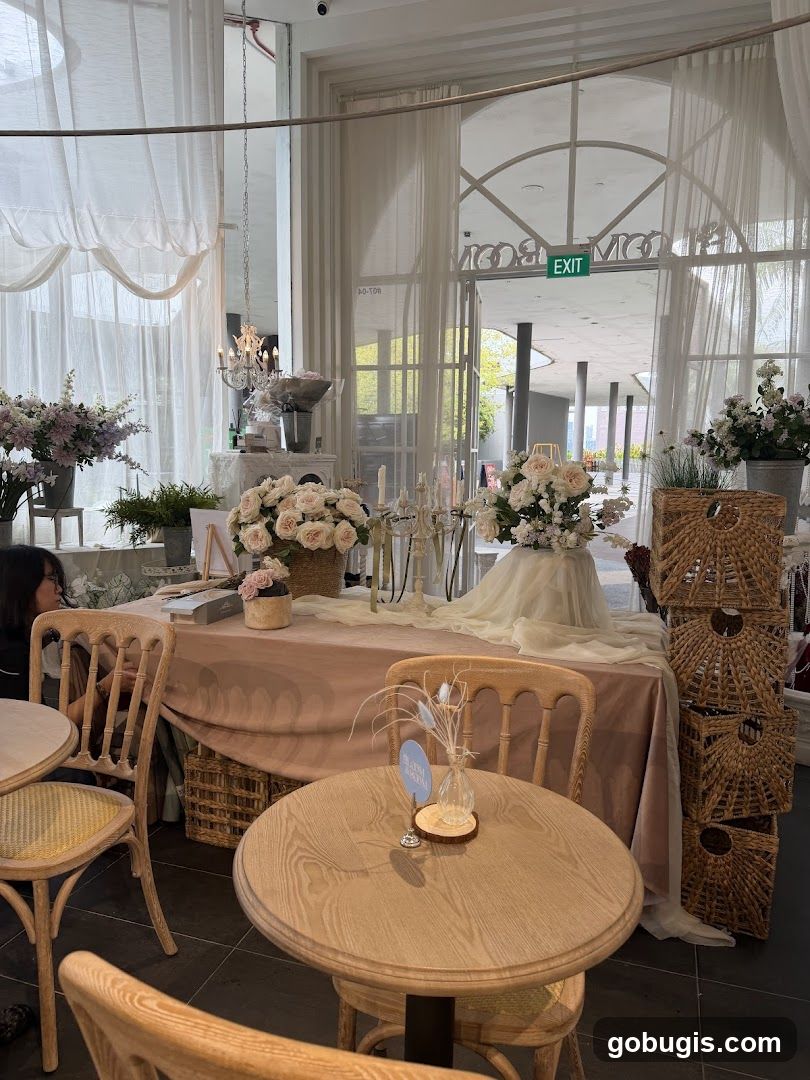 Cafe Interior with Floral Decorations