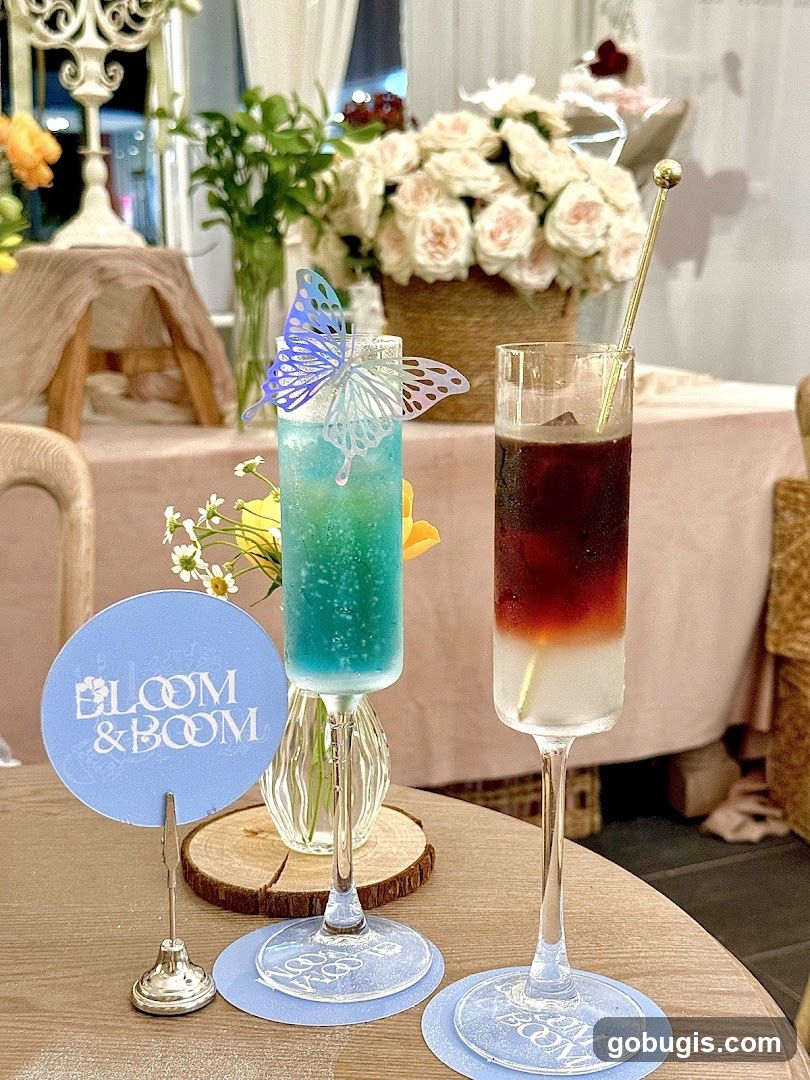 Two colorful drinks on a table