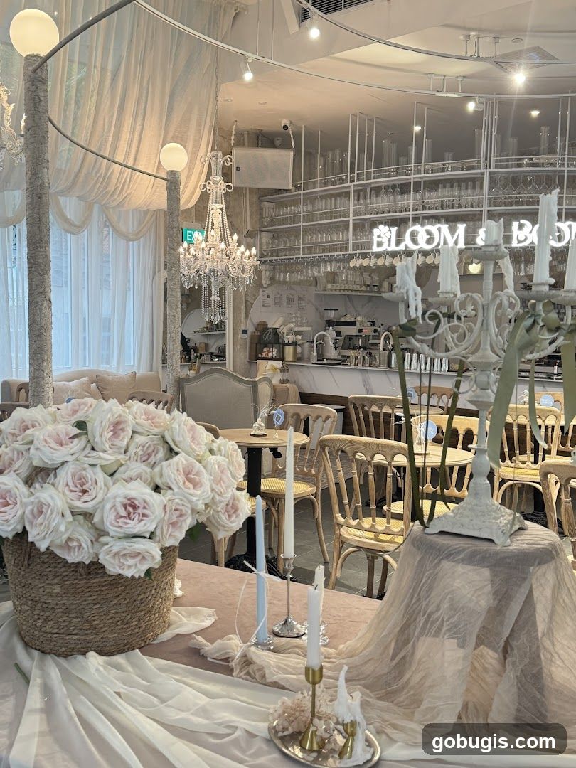Elegant Cafe Interior with Floral Decor