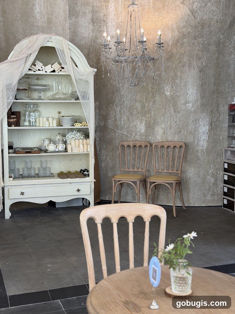 Cafe Interior with Display Cabinet and Chairs