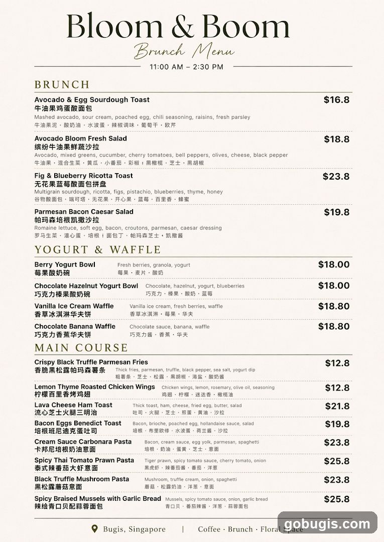 Bloom & Boom Brunch Menu
