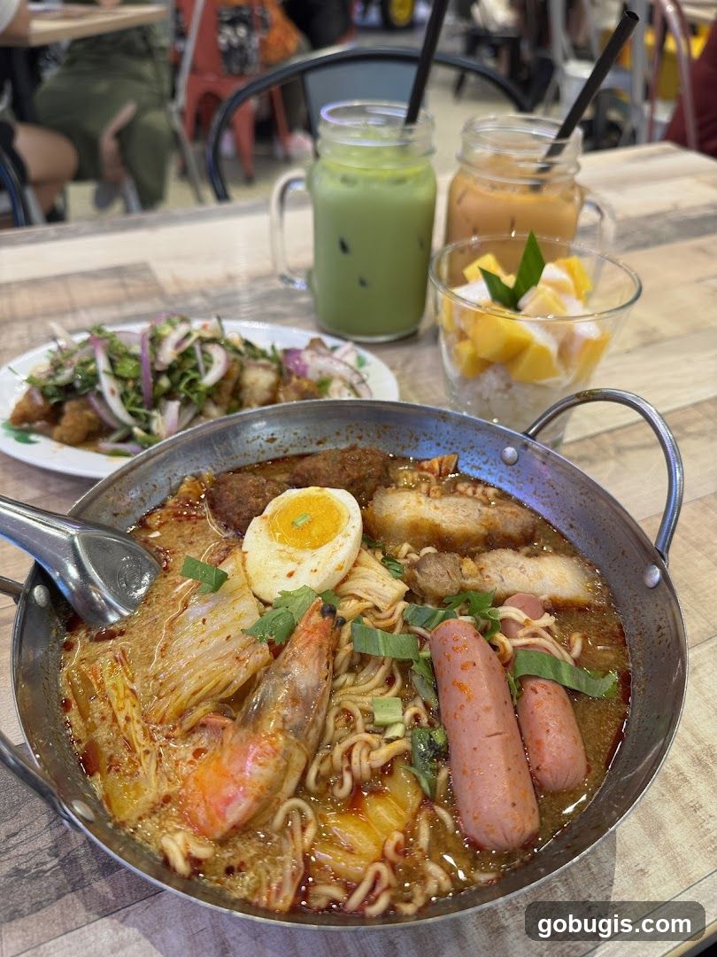 Noodle Soup with Sides and Drinks