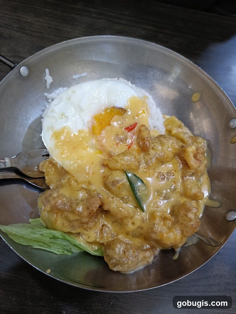 Salted Egg Yolk Prawns with Rice and Fried Egg