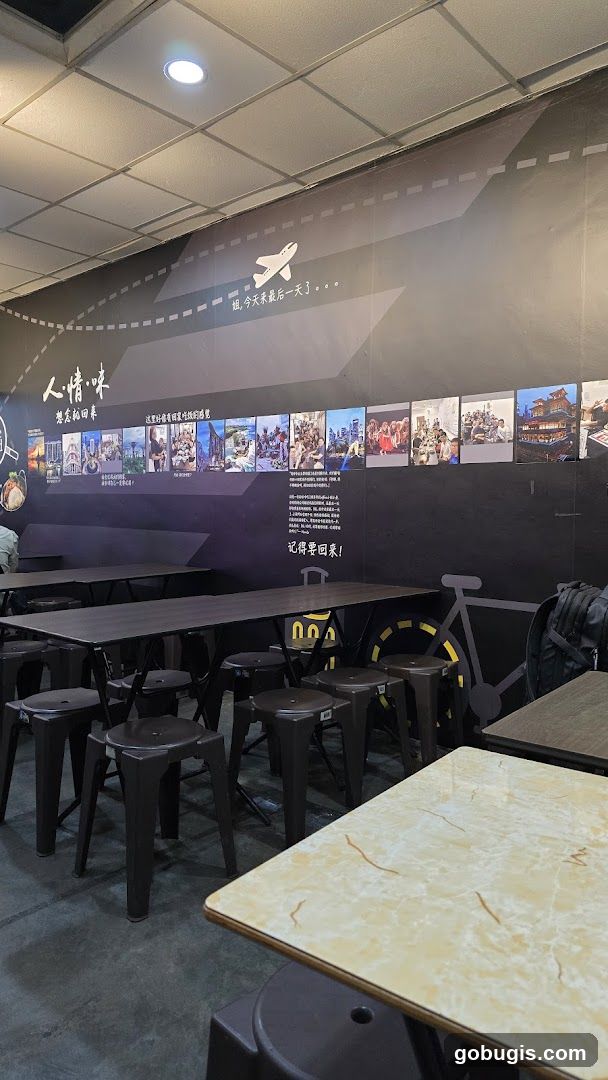 Restaurant Interior with Travel Themed Wall Art