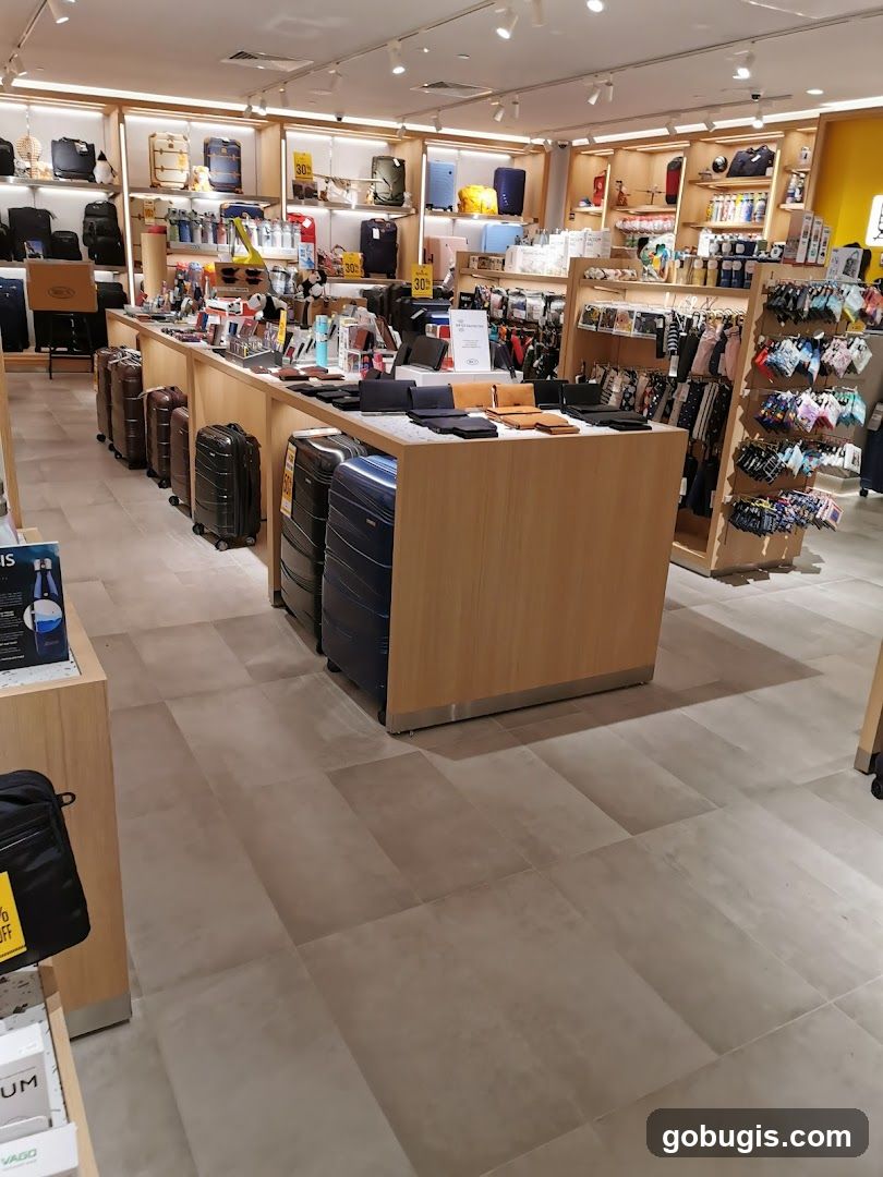 Retail store interior with luggage and accessories