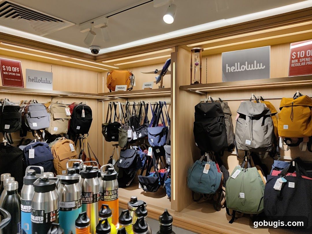 Store Interior with Backpacks and Water Bottles