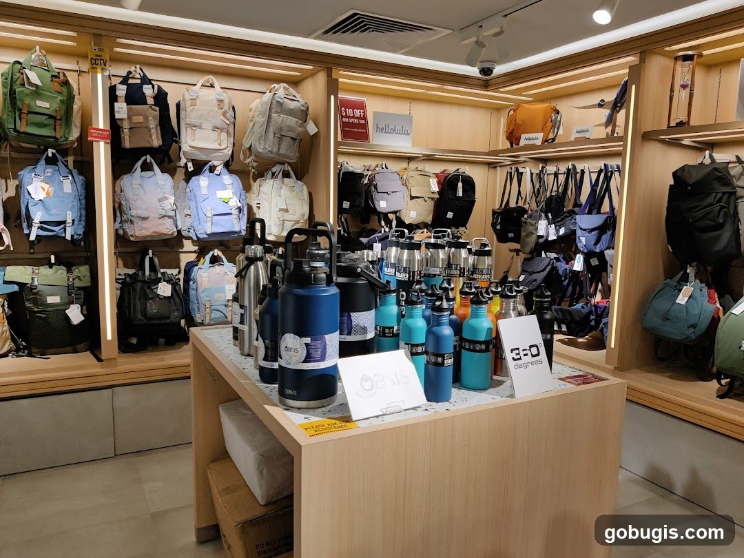 Backpacks and Water Bottles Display