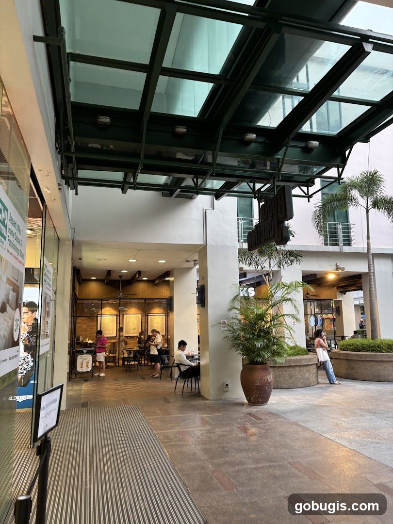 Outdoor seating area of a cafe