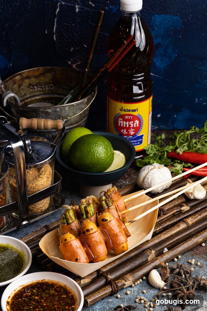 Skewered Appetizers with Dipping Sauces