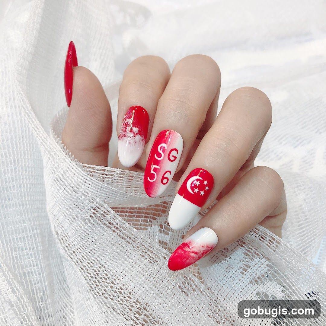Nails with Singapore-themed design