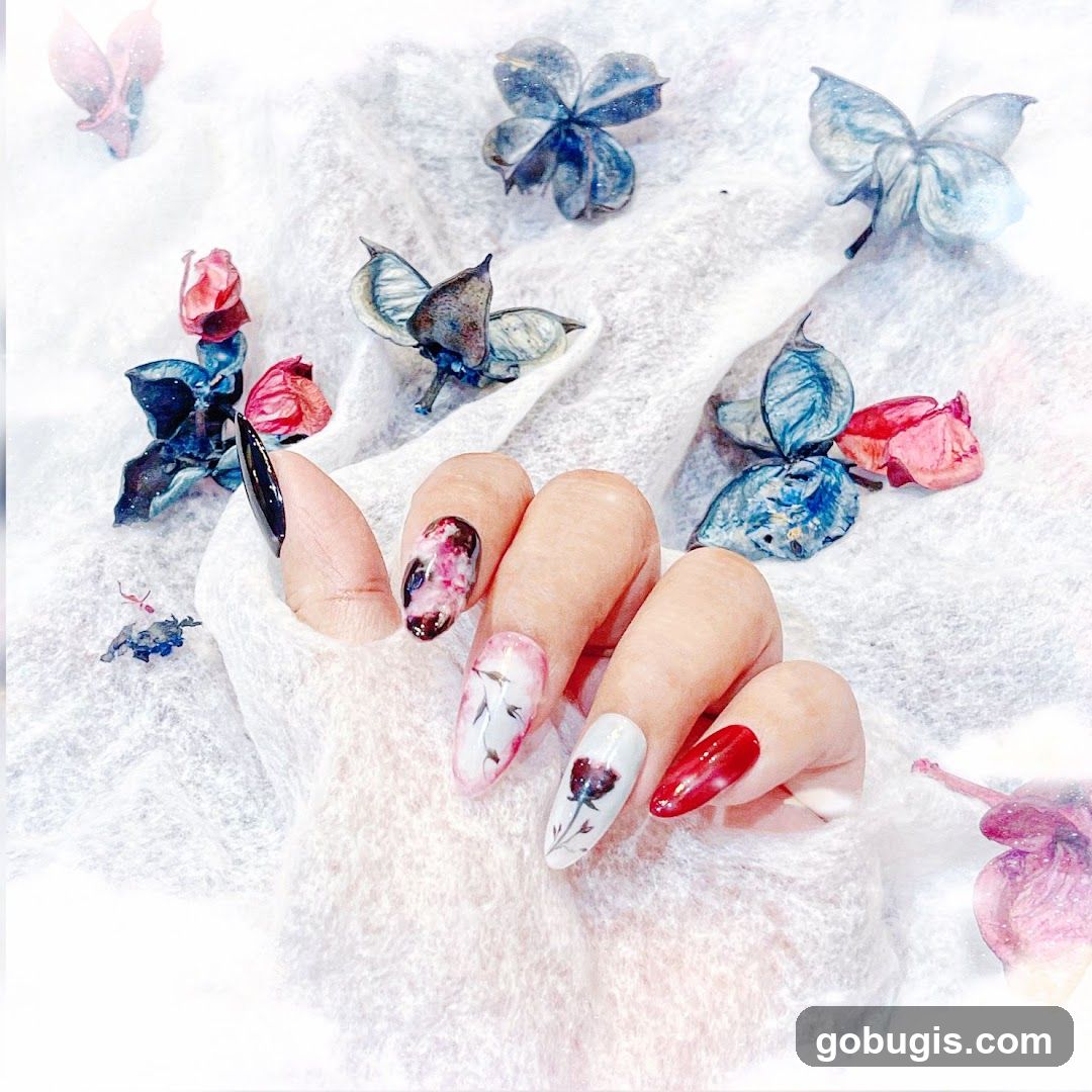 Nail Art with Floral and Butterfly Motifs