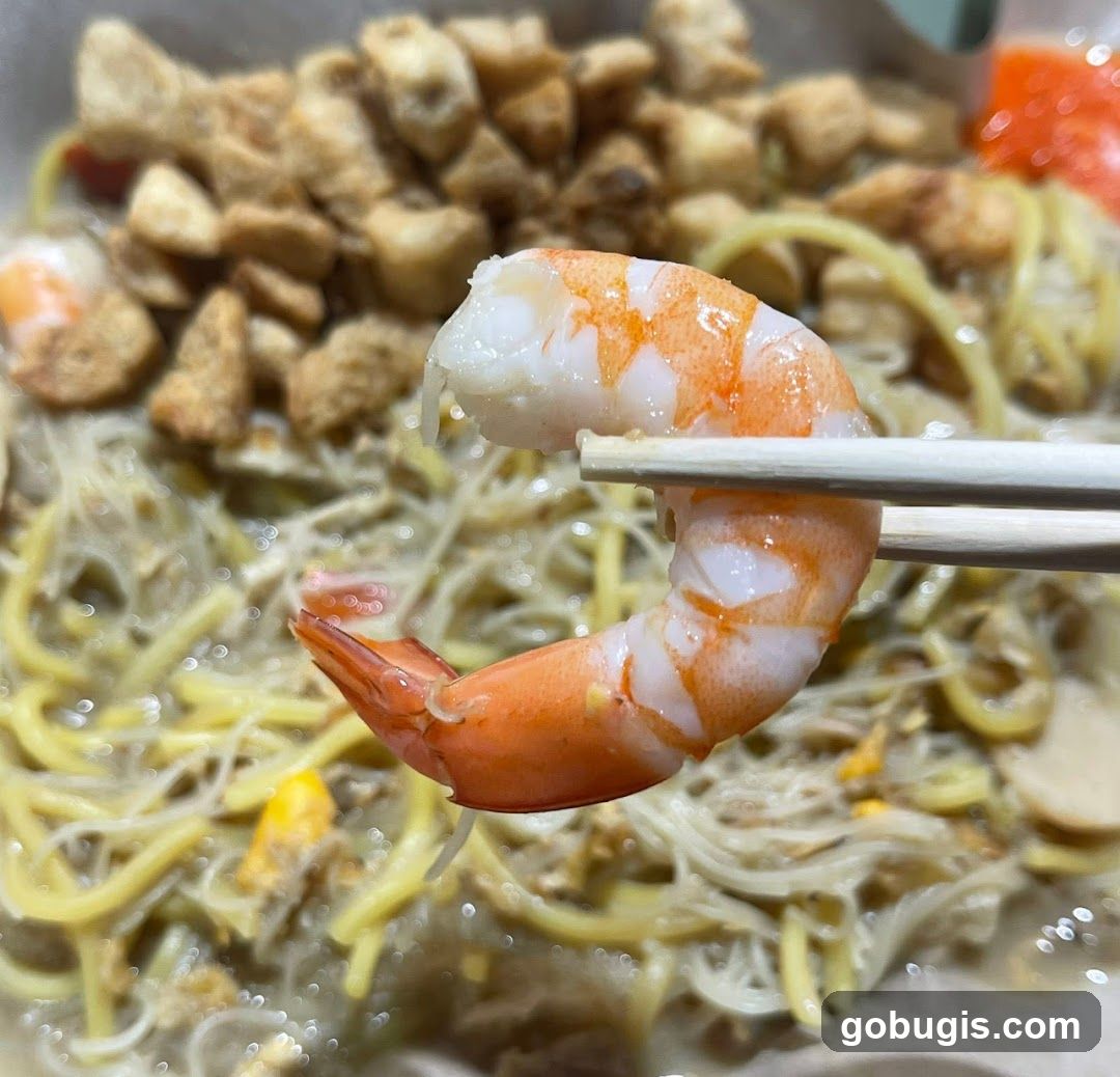 Close-up of Noodles with Shrimp