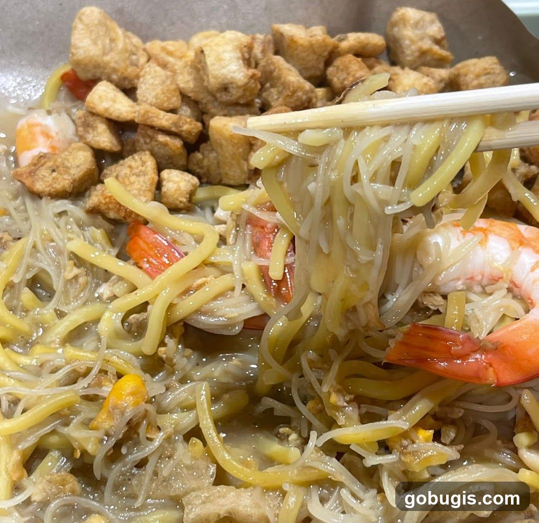 Noodles with Shrimp and Crispy Bits