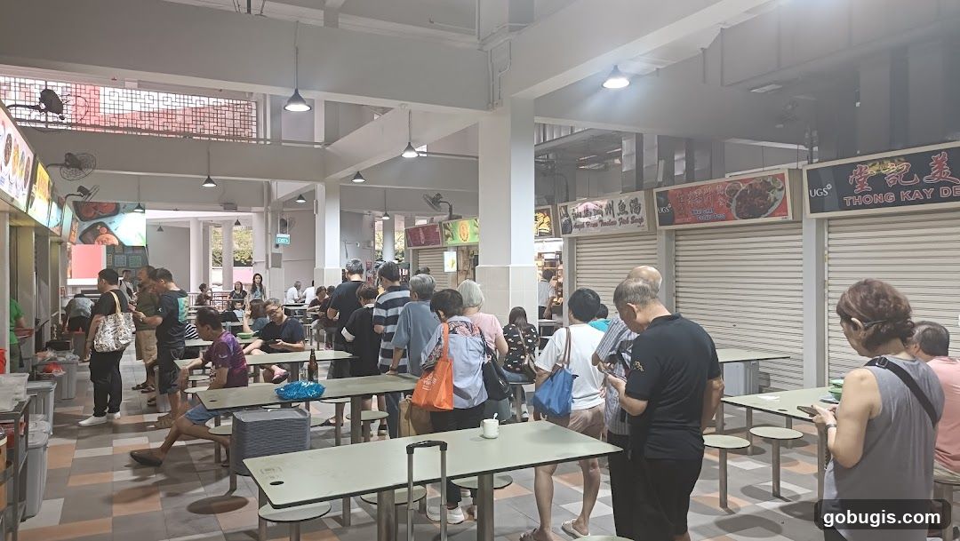 Hawker Centre with People Queuing
