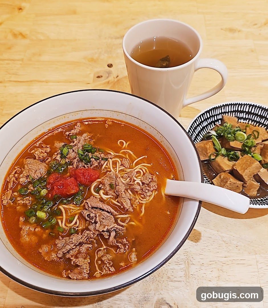 Beef Noodle Soup with Tofu and Tea