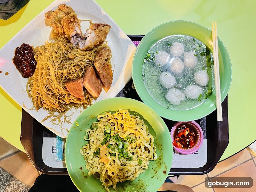 Noodles with Fried Chicken and Meatballs