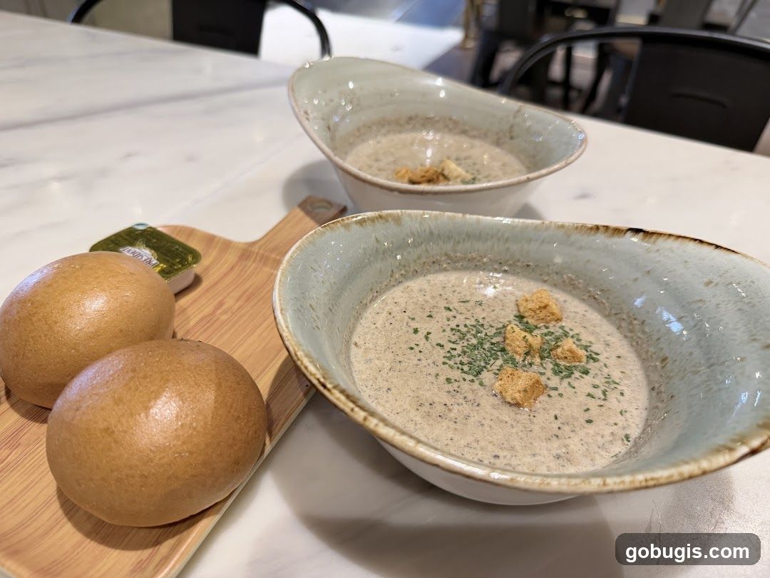 Mushroom Soup with Bread Rolls
