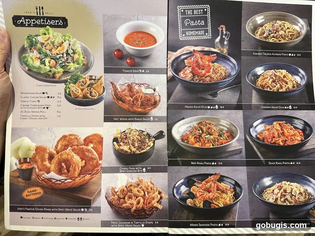 Josh's Grill Appetisers & Pasta Menu
