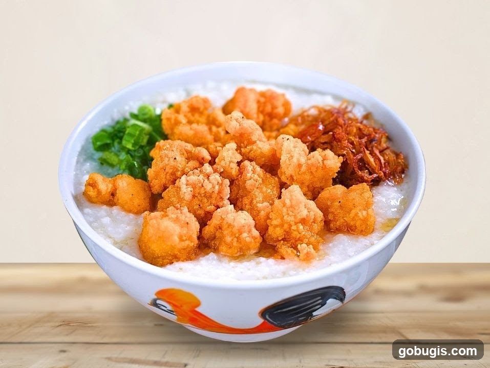 Congee with Fried Chicken and Toppings